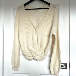 BP Ivory Front Twist Knit Sweater
